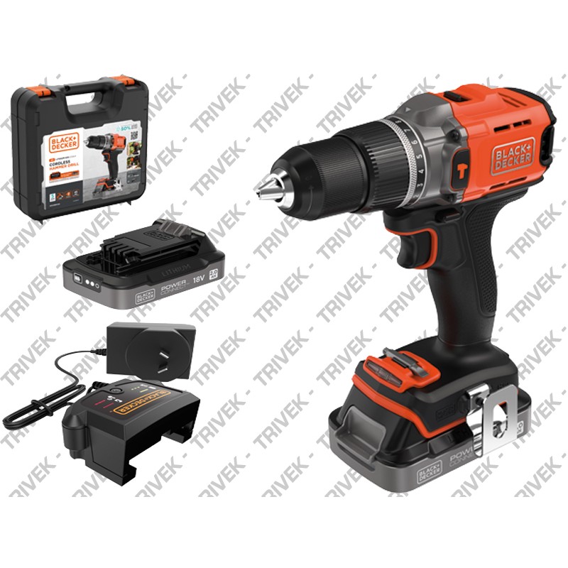 Trapano Avvitatore a Percussione 2 Batt. 18V in Valigetta BLACK+DECKER