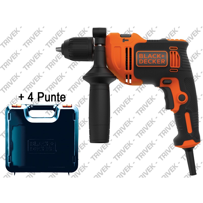 Kit Trapano a Percussione Reversibile 710 W in Valigetta + 4 Punte BLACK+DECKER