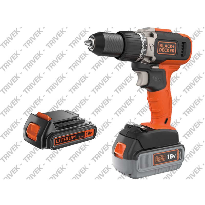 Kit Trapano Avvitatore Percuss. 18V +1 Batteria 4Ah+1 Batteria 2Ah BLACK+DECKER