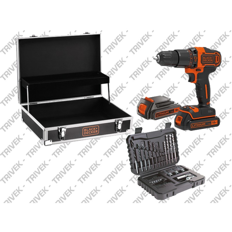 Kit Trapano Avvitatore Percuss. 18V + Valigetta Accessori/Utensili BLACK+DECKER
